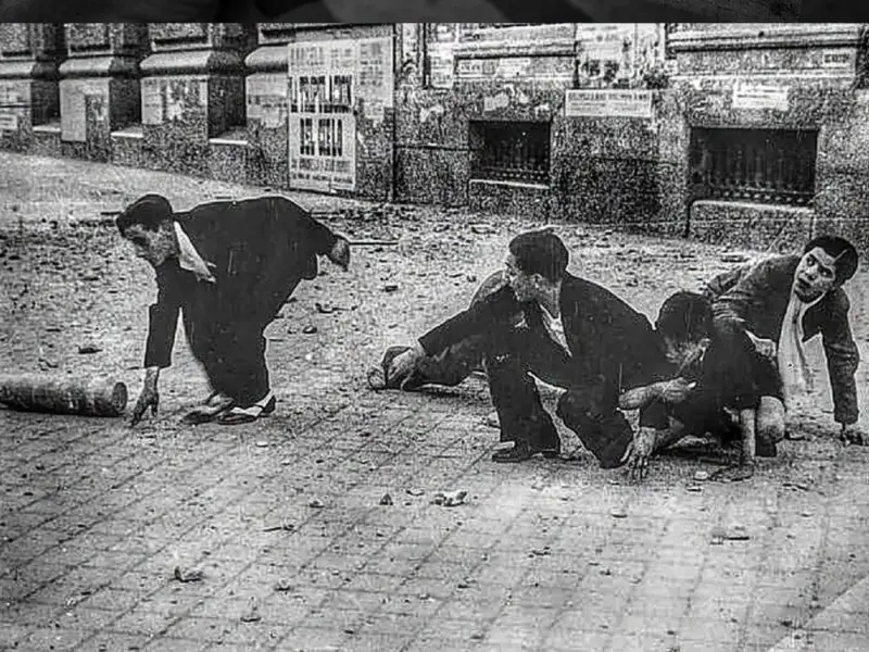 Un obús sin explotar en la calle de Alcalá