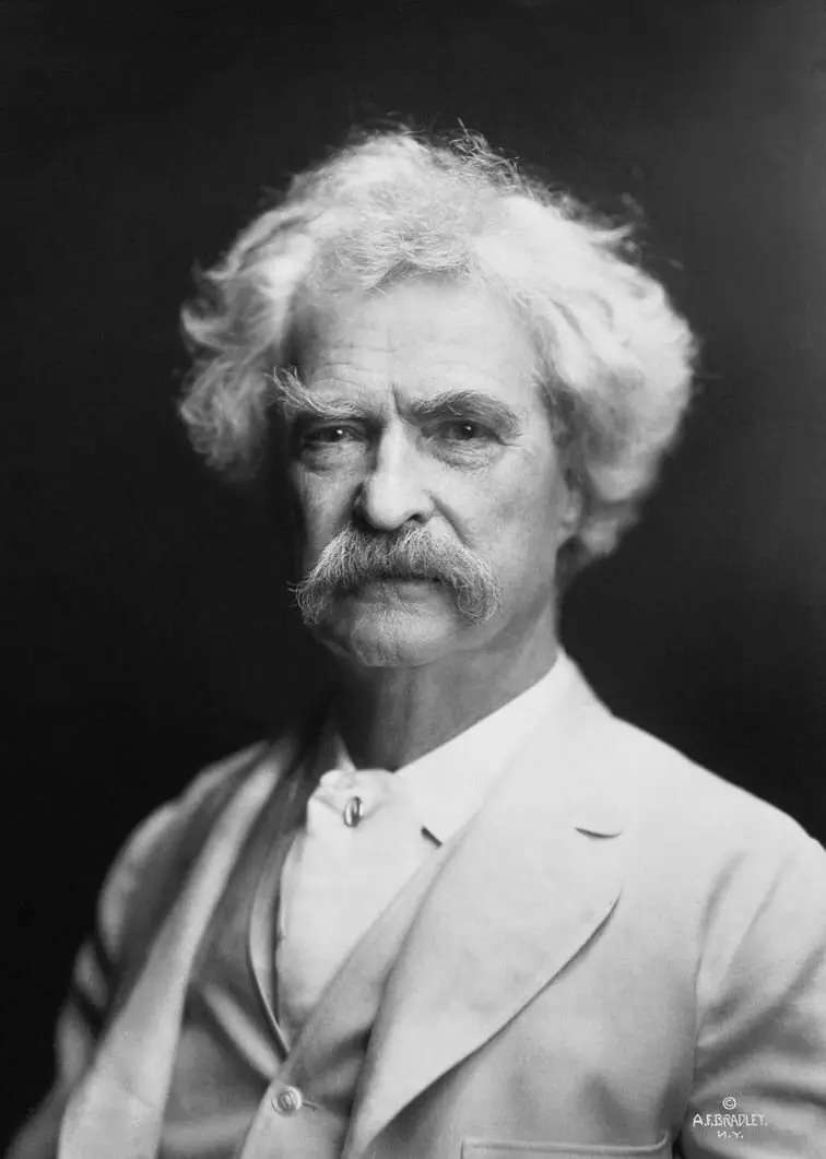 A portrait of the American writer Mark Twain taken by A. F. Bradley