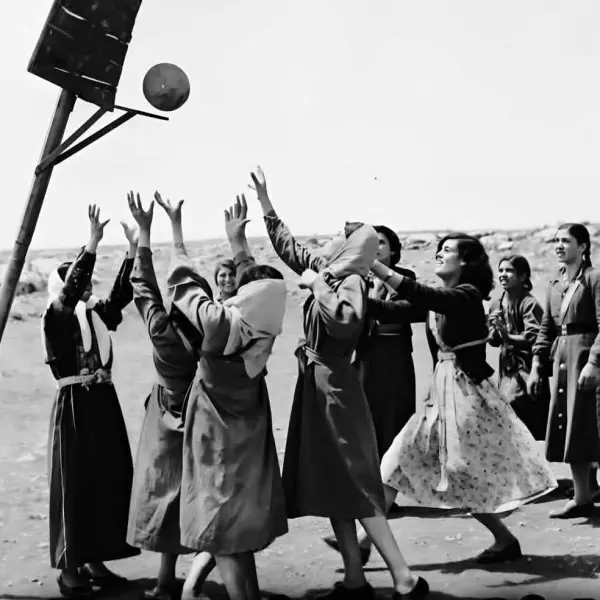 Palestinian girls playing basketball