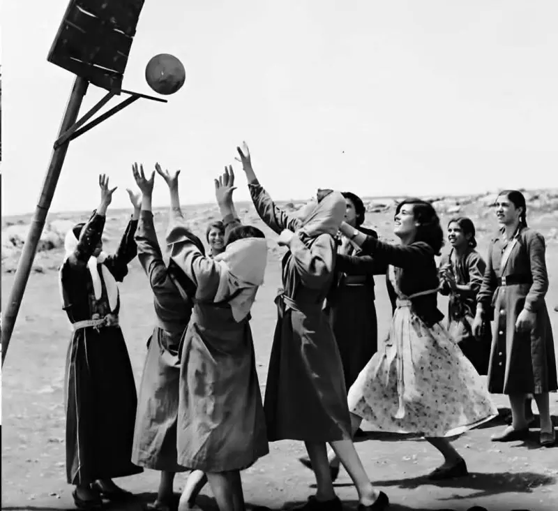 Palestinian girls playing basketball