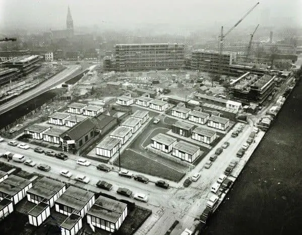 An aerial view of prefabricated houses