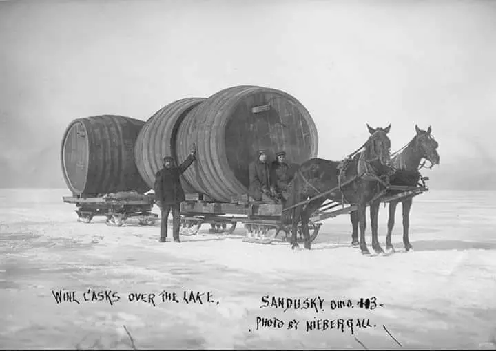 Transporting casks of wine across the ice