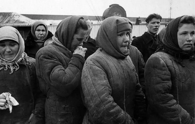 Soviet farmers mourn the death of Joseph Stalin