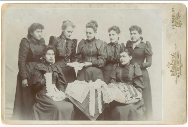 Episcopal Missionaries teaching Chippewa Indians lace-making