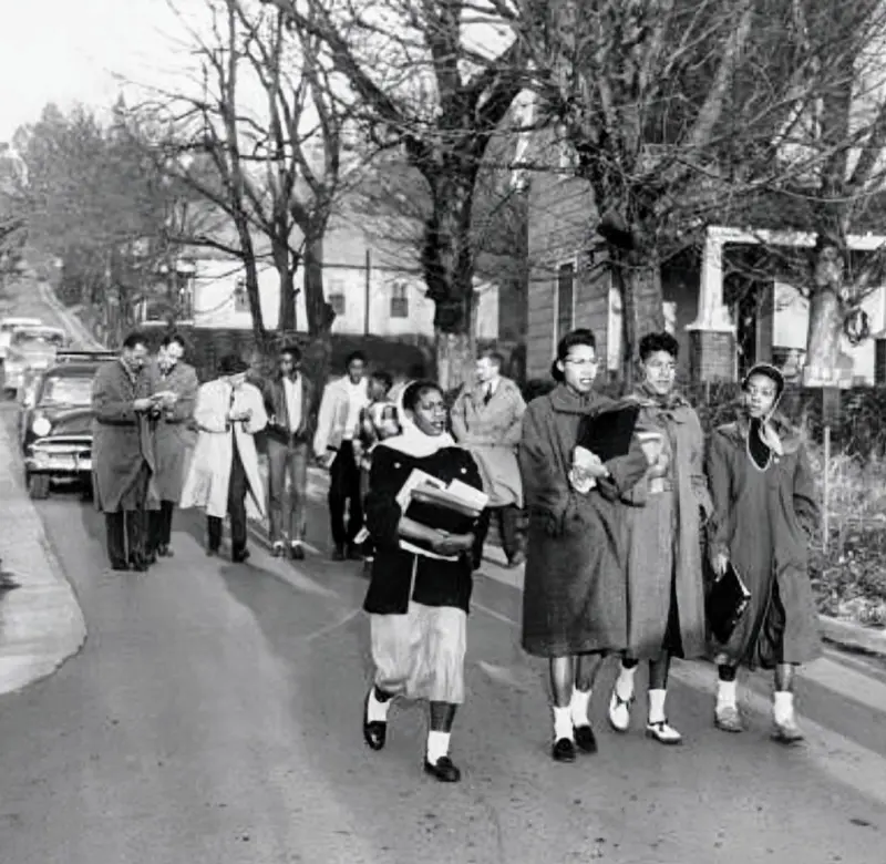 group of African-American students walking to the School