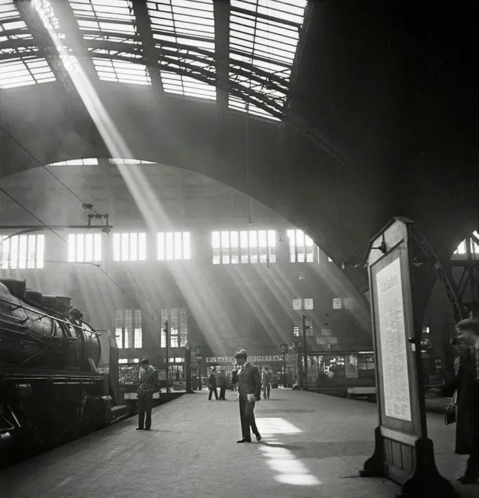 Sunlight streaming into a railway station