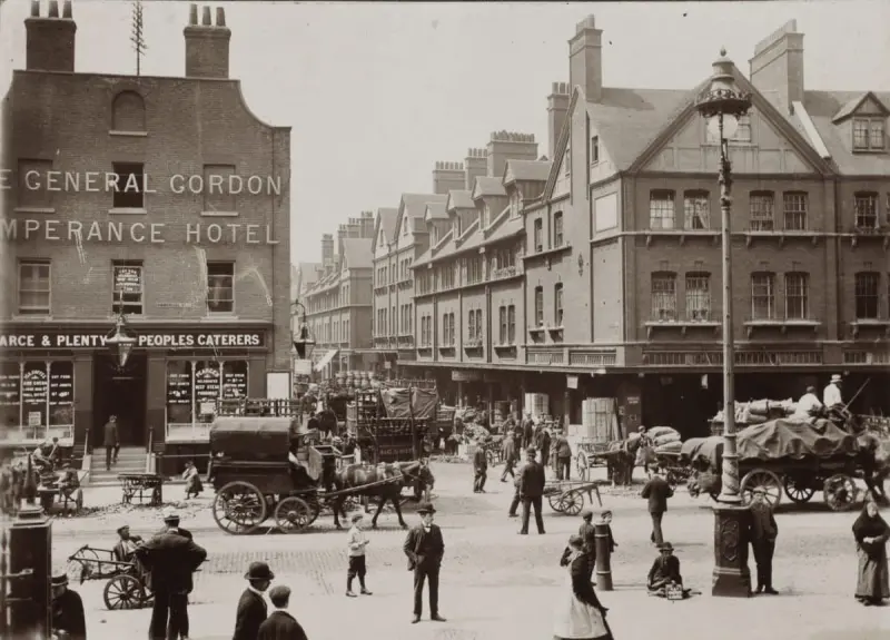 Spitalfields at the junction of Commercial St. and Brushfield St.
