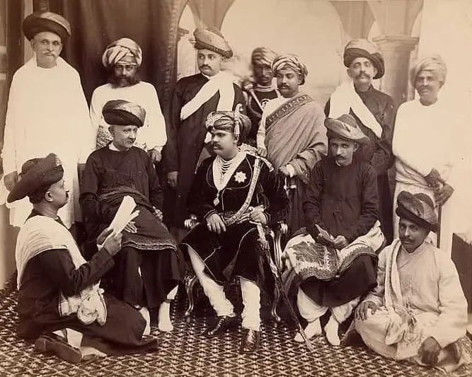 The Maharajah of Bhavnagar and his courtiers