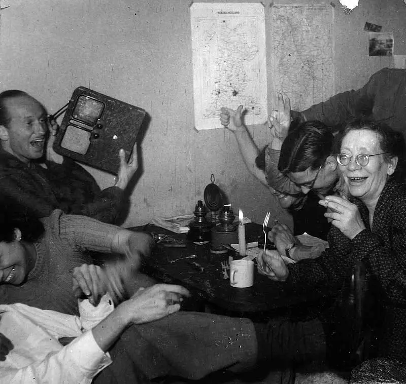Dutch Resistance members hear the news of Hitler's death