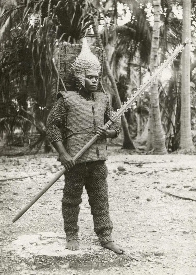 Man wearing traditional Kiribati armor.