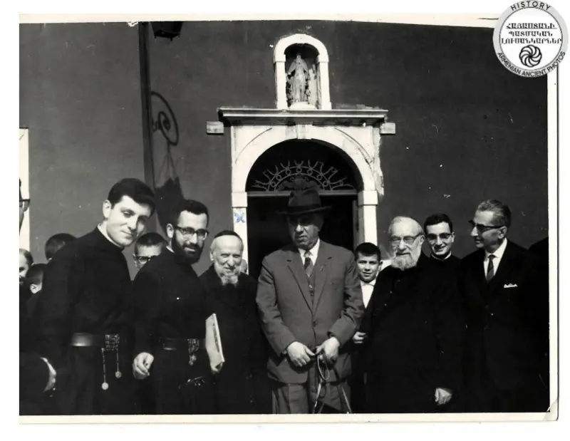 Aram Khachatryan with Archbishop Pztikyan and students of the seminary at Venetian St in Ghazar
