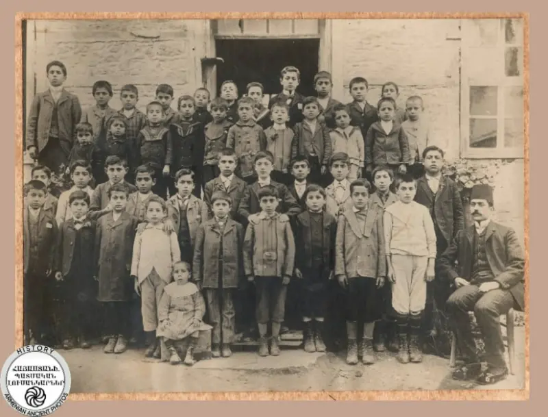 Students of the Armenian school in Denizli with their teacher Ardashes Ter Stepanyan