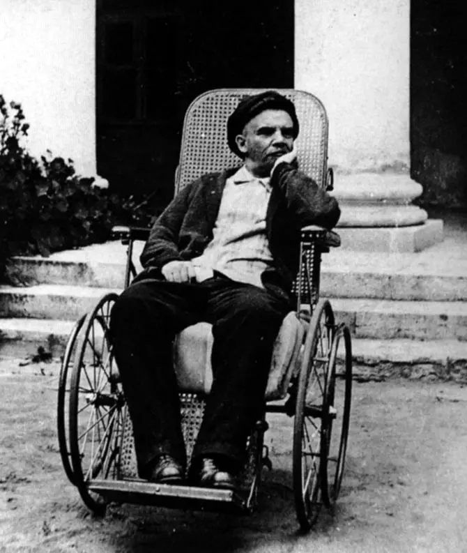 Vladimir Lenin after his stroke, in a wheelchair