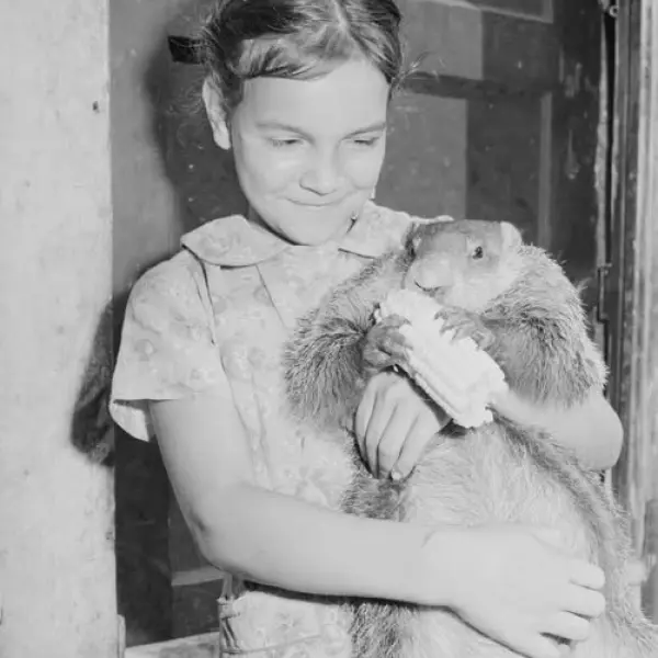 A miner’s daughter with her pet groundhog