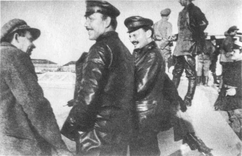 Trotsky with Demyan Bedny